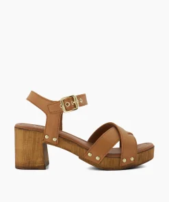 Cheap Judie - Tan Block Heeled Sandals