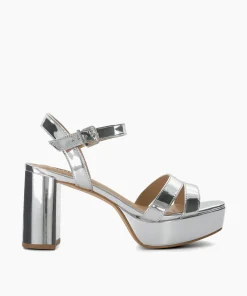 Fashion Molten - Silver Block Heeled Sandals